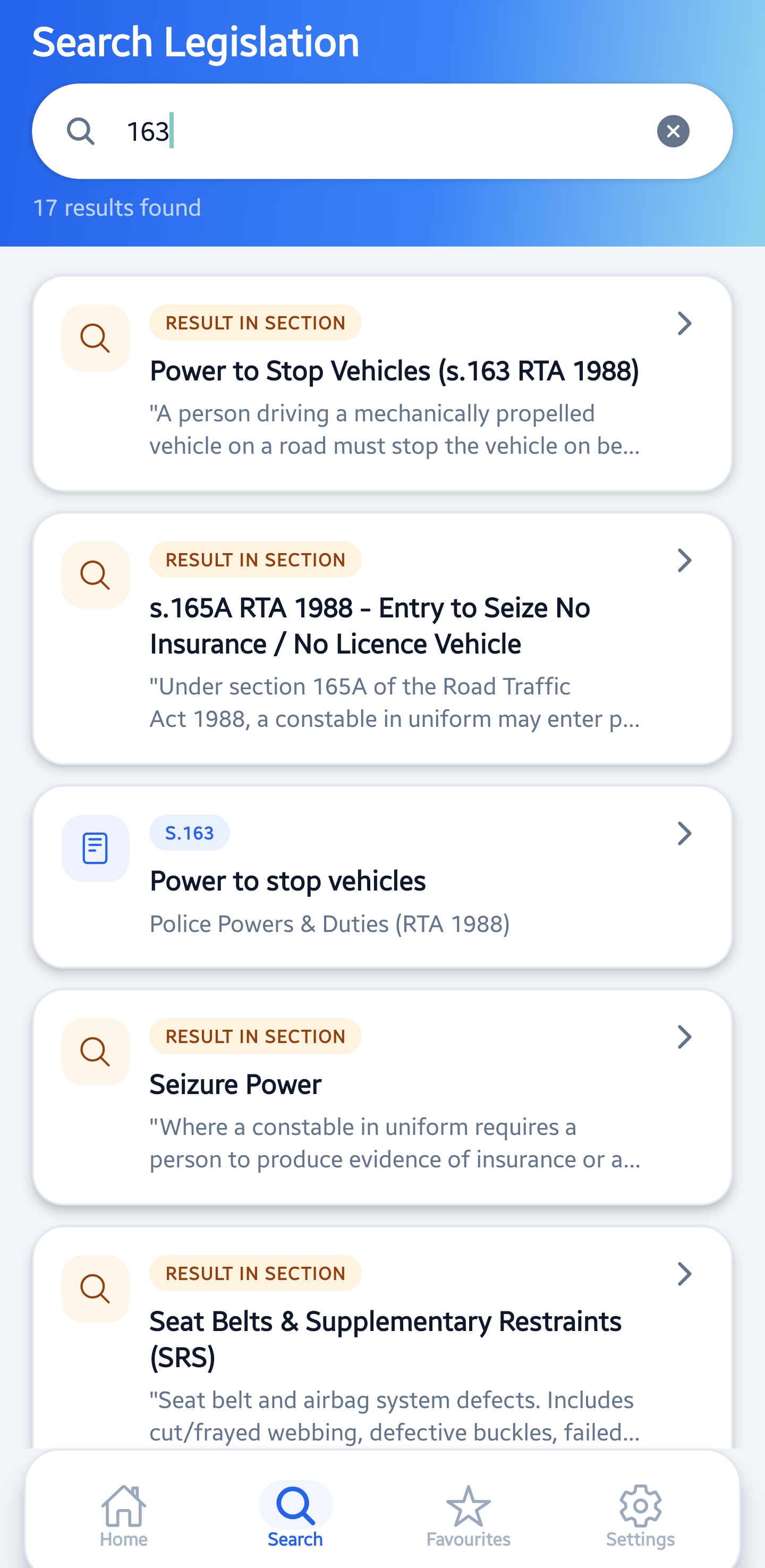 PS Handbook Search Legislation screenshot